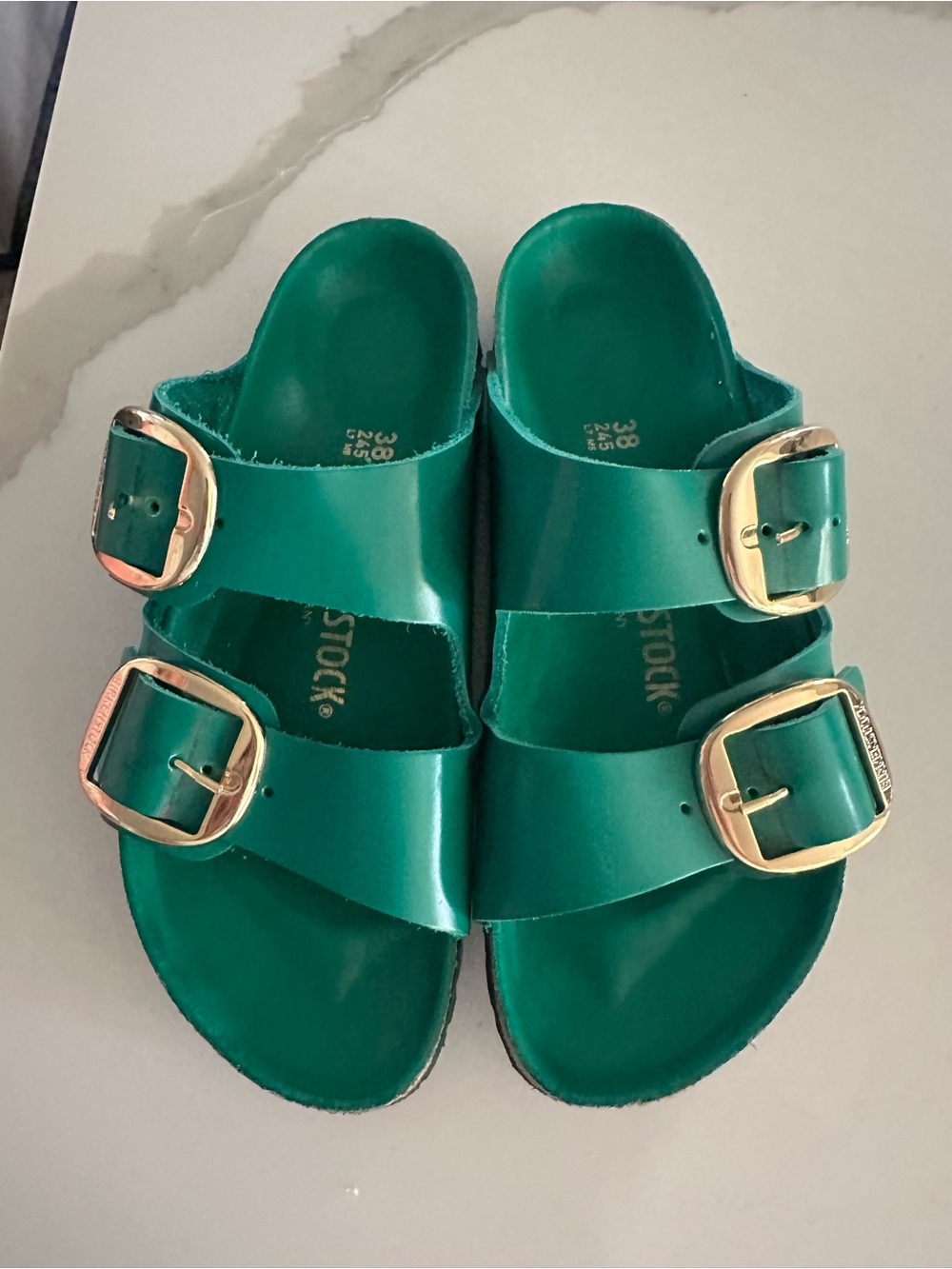 Birkenstock Kids Double-Buckle Emerald Green Sandals with Gold Buckles